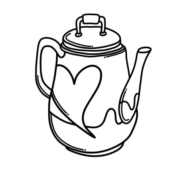 Theepot Met Hart Doodle Vector Icoon Tekening Schets Illustratie Hand — Stockvector