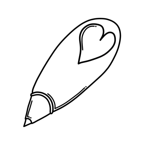 Penna Con Cuore Icona Vettoriale Doodle Disegno Schizzo Illustrazione Disegnato — Vettoriale Stock