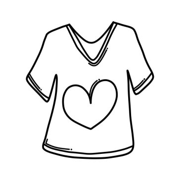 Kalpli Doodle vektör ikonlu gömlek. Çizim çizimi çizimi el çizimi çizgi film çizimi.