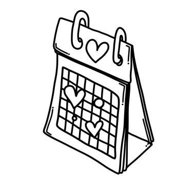 Kalp Doodle vektör simgesi ile takvim. Çizim çizimi çizimi el çizimi çizgi film çizimi.