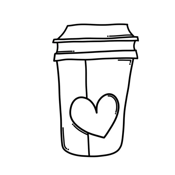 Taza Café Desechable Con Amor Doodle Icono Del Vector Dibujo — Vector de stock