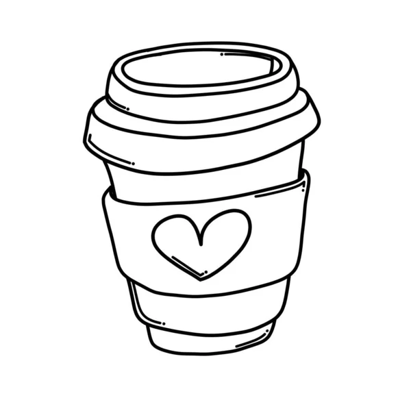 Einweg Kaffeetasse Mit Liebe Doodle Vektor Symbol Zeichnung Skizze Illustration — Stockvektor