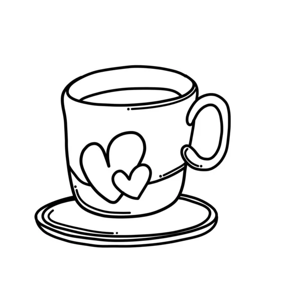 Чашка Кофе Дудл Вектор Значок Рисунок Эскиза Ручная Рисованная Линия — стоковый вектор