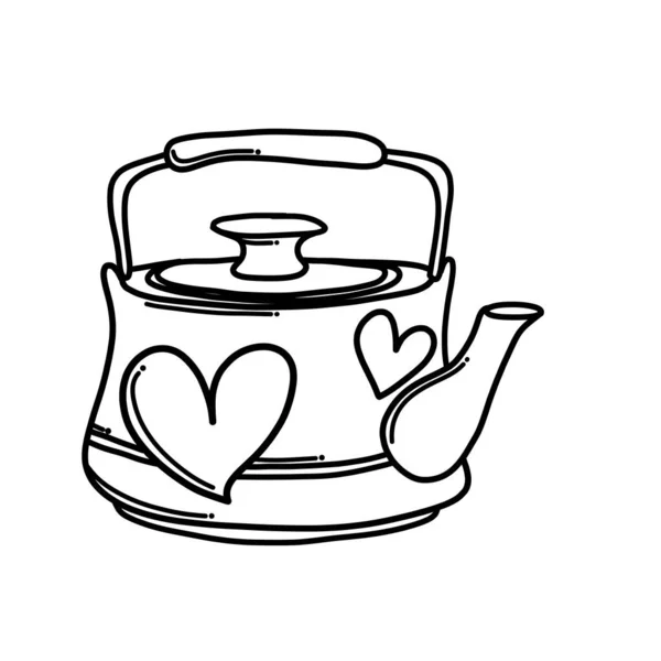 Teekanne Mit Herz Doodle Vektor Symbol Zeichnung Skizze Illustration Handgezeichnete — Stockvektor