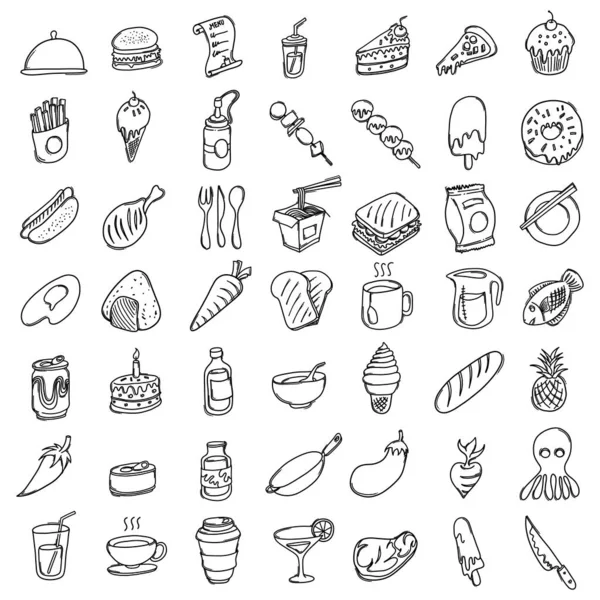 Gıda Doodle vektör simgesi ayarlandı. Çizim çizimi el çizimi çizimi çizimi.