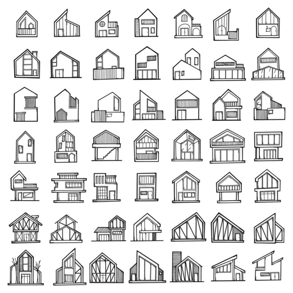 House Doodle Vector Icon Set Drawing Sketch Illustration Hand Drawn — Stock Vector