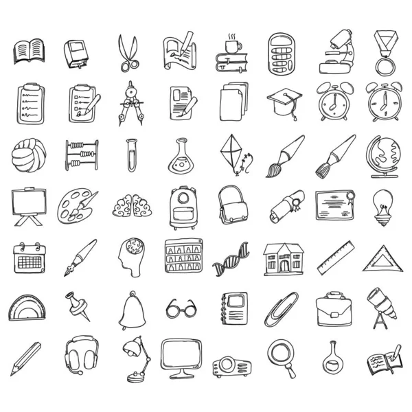 Educación Doodle Vector Icono Conjunto Dibujo Boceto Ilustración Dibujado Mano — Archivo Imágenes Vectoriales