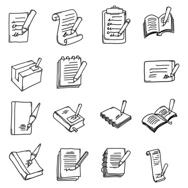 Doodle vektör simgesi kümesini yaz. Çizim çizimi el çizimi çizimi çizimi.