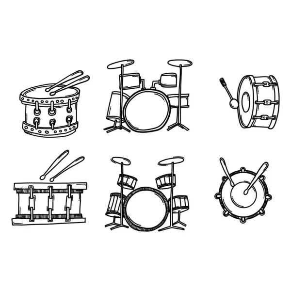 Drum Doodle Vektor Icon Set Zeichnung Skizze Illustration Handgezeichnete Linie — Stockvektor