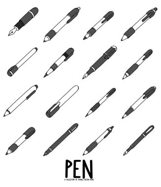 Kalem Doodle vektör simgesi ayarlandı. Çizim çizimi el çizimi çizimi çizimi.