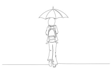Bir Şemsiye Altında Tek Başına Yürüyen Bir Kişi Çizimi