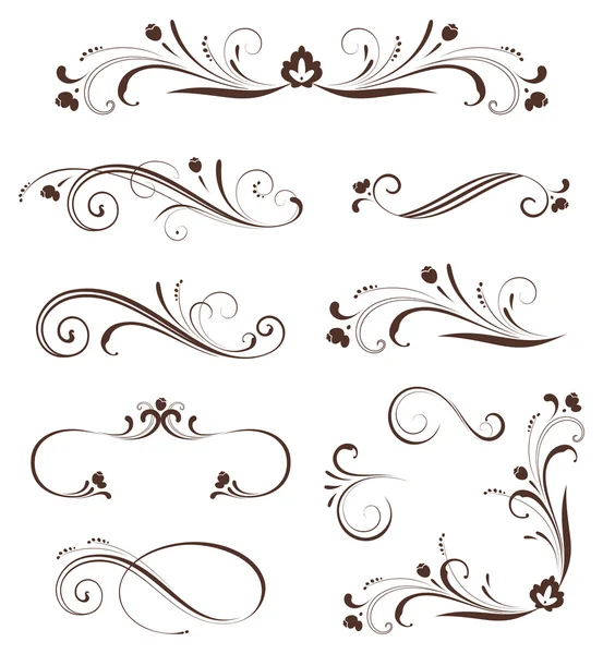 Scroll Set Floral — Stock Vector