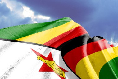 Zimbabwe bayrağı rüzgarda dalgalanıyor. Yüksek çözünürlüklü resimleme