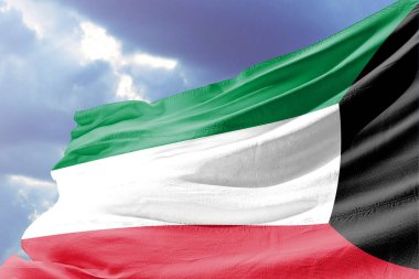 Güzel ve beyaz bir bayrak sallayan Kuveyt bayrağı. 3d illüstrasyon