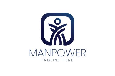 Yuvarlak Mavi Kare Vektör logo şablonunda insan figürü