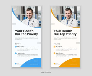 Tıbbi sağlık hizmeti el ilanı, raf kartı, rulo pankart tasarım şablonu