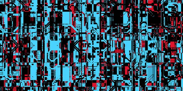 Negro Rojo Azul Techno Lines Glitch Art Backdrop Superficie Geométrica — Foto de Stock