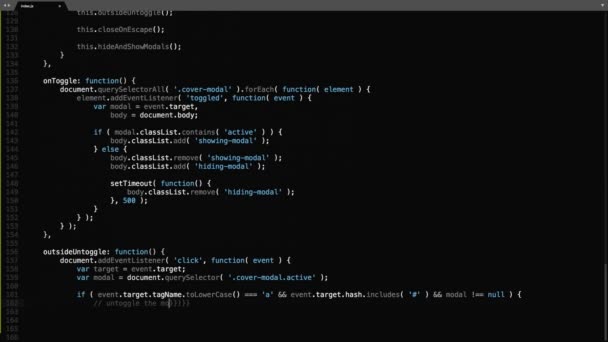 Java Script Programming Language Source Code Typing Effect Programador Script — Vídeo de Stock