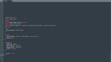 Html Programlama Dili Kaynak Kod Yazma Efekti. Html Programcısı Ticker Renkli Komutlar Düzenleyici Ekranı. Ağ Geliştirme Teknoloji Eğitimi. Koyu mavi arka plan. Mavi Leylak Sarı Turuncu Renk Vurgulaması. 