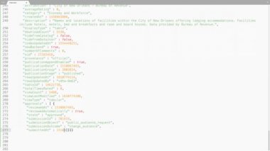 Json Programlama Dili Kaynak Kod Yazma Efekti. Json Programcısı Ticker Renkli Komuta Düzenleyici Ekranı. Ağ Geliştirme Teknoloji Eğitimi. Beyaz Işık Arkaplanı. Mavi Turuncu Leylak Kırmızı Kod Işığı. 60 Saniye, 16: 9 Ekran Biçimi.
