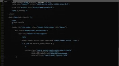Php Programlama Dili Kaynak Kod Yazma Efekti. Php Programcısı Ticker Renkli Komuta Düzenleyici Ekranı. Ağ Geliştirme Teknoloji Eğitimi. Kara Arkaplan. Mavi Gri Beyaz Renk Kodu Vurgulaması. 60 Saniye, 16: 9 Ekran Biçimi. 