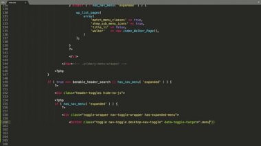 Php Programlama Dili Kaynak Kod Yazma Efekti. Php Programcısı Ticker Renkli Komuta Düzenleyici Ekranı. Ağ Geliştirme Teknoloji Eğitimi. Kahverengi arka plan. Yeşil Mavi Kırmızı Sarı Renk Vurgulaması. 60 Saniye, 16: 9 Ekran Biçimi.