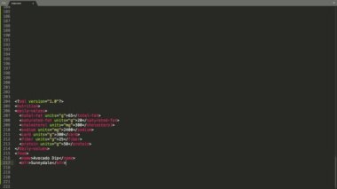 XML Genişletilebilir İşaretleme Dili Kaynak Kod Yazma Efekti. XML Ticker Renkli Komuta Düzenleyici Ekranı. Ağ Geliştirme Teknoloji Eğitimi. Kahverengi arka plan. Yeşil Mavi Kırmızı Sarı Renk Vurgulaması. 60 Saniye, 16: 9 Ekran Biçimi. 