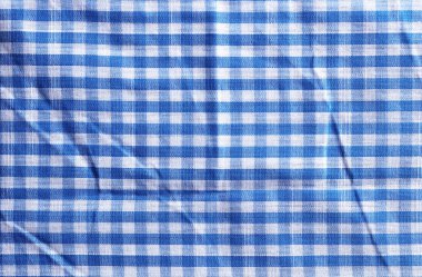 Mavi beyaz kareli renk kumaş arkaplanı. Renkli tekstil dokusu.
