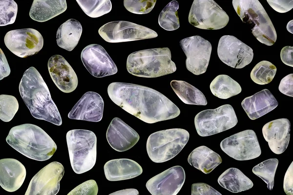 Prehnite Rare Jewel Stones Texture Black Background Sparse Mineral Pebbles — Stock Photo, Image