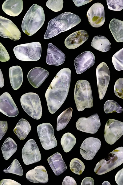 Prehnite Rare Jewel Stones Texture Black Background Sparse Mineral Pebbles — Stock Photo, Image