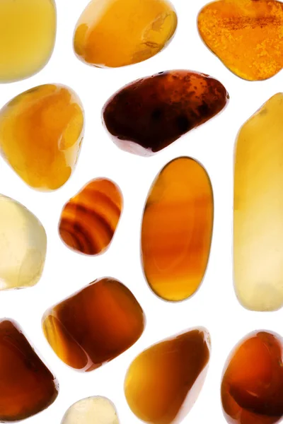 Yellow Agate Jewel Stones Rare Texture White Light Isolated Background — Stock Photo, Image