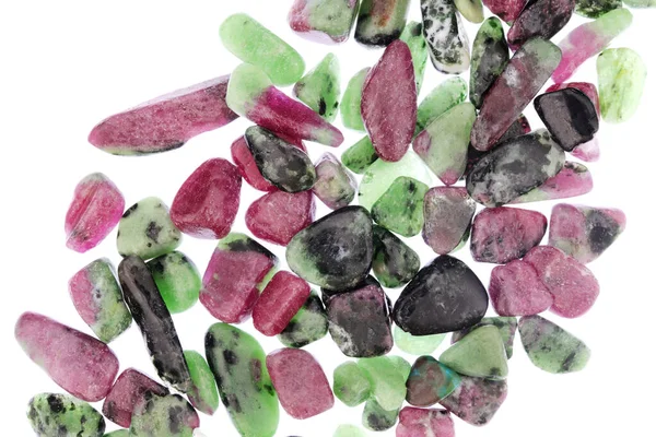 Ruby Zoisite Jewel Stones Heap Texture Light White Isolated Background — Fotografia de Stock