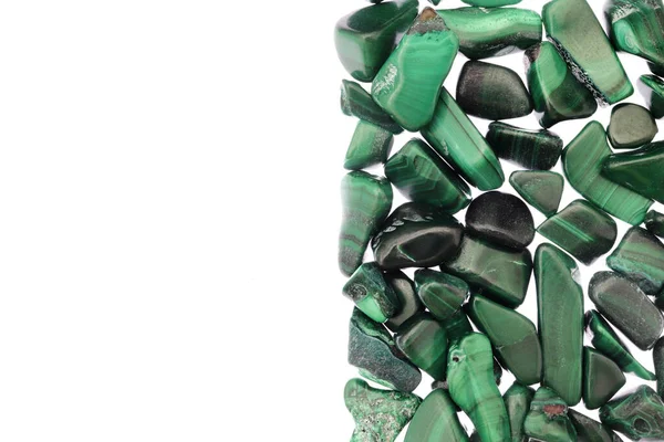 Malachite Heap Jewel Stones Texture Half White Light Isolated Background — Stock Photo, Image