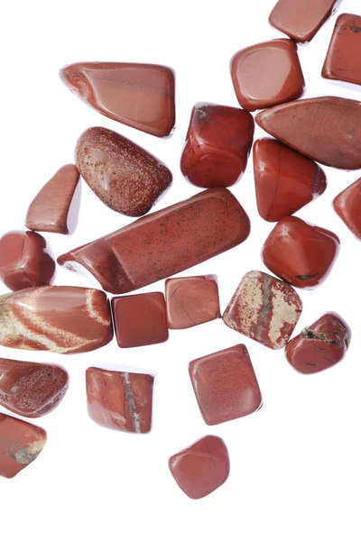 Red Jasper Heap Jewel Stones Texture White Light Isolated Background — Stockfoto