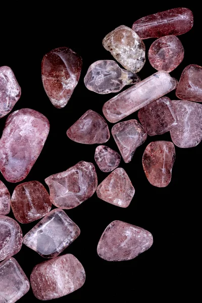 Strawberry Quartz Heap Jewel Stones Texture Black Background — Φωτογραφία Αρχείου