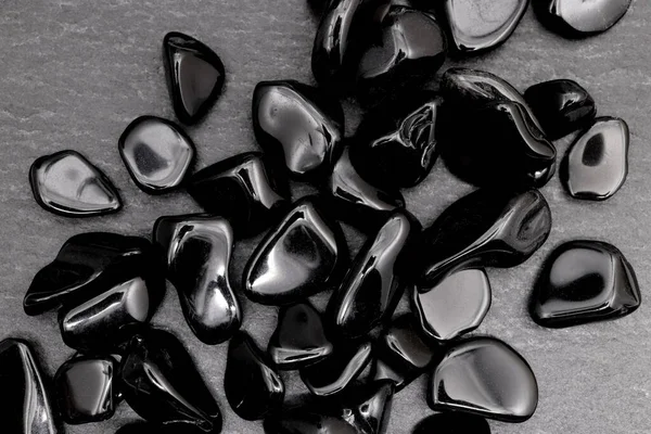 Obsidiana Heap Jóias Pedras Textura Fundo Pedra Preta — Fotografia de Stock