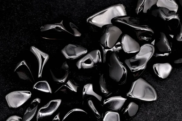 Obsidiana Heap Jóias Pedras Textura Fundo Preto — Fotografia de Stock