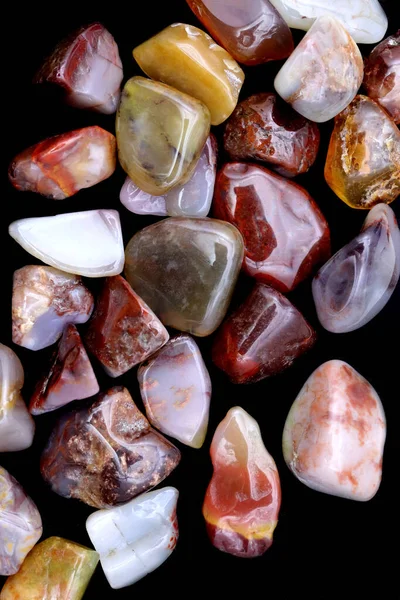 Yanyuan Ágata Heap Jóias Pedras Textura Fundo Preto — Fotografia de Stock