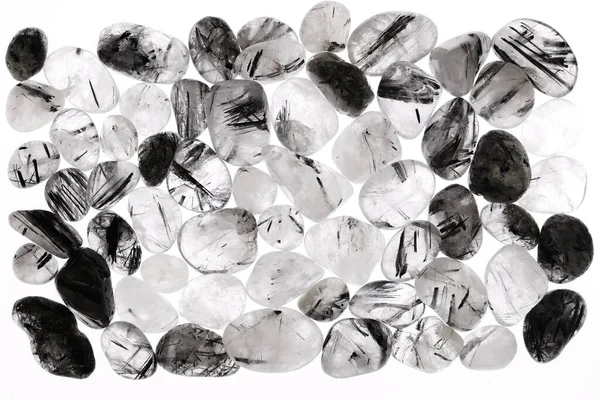 Tourmalinated Quartz Heap Jewel Stones Texture White Light Background — Stock Photo, Image