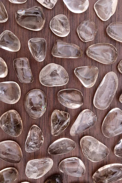 Smoky Quartz Rare Jewel Stones Texture Brown Varnished Wood Background — Stock Photo, Image