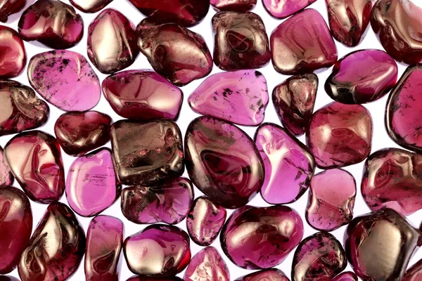 Garnet Heap Jewel Stones Texture White Light Background — Stock Photo, Image