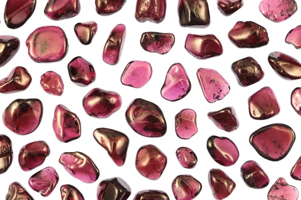 Garnet Rare Jewel Stones Texture White Light Isolated Background — Stock Photo, Image