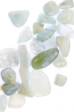 Aquamarine heap jewel stones texture on white light background