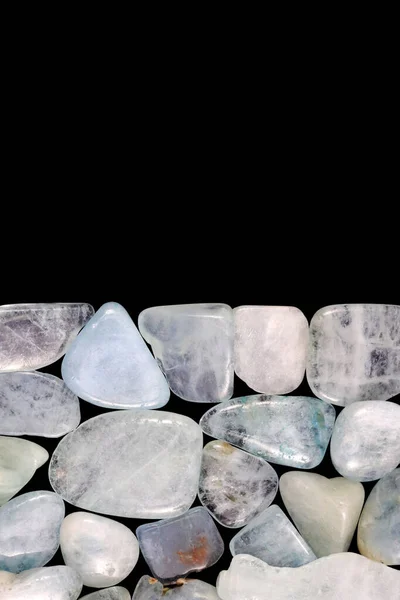 Aquamarine Heap Jewel Stones Texture Half Black Background Place Text — Foto Stock