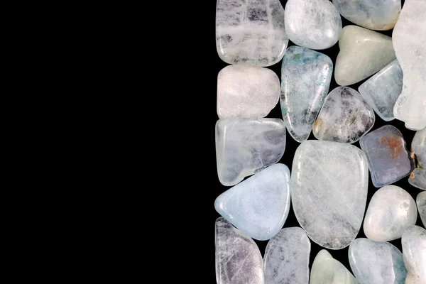 Aquamarine Heap Jewel Stones Texture Half Black Background Place Text —  Fotos de Stock