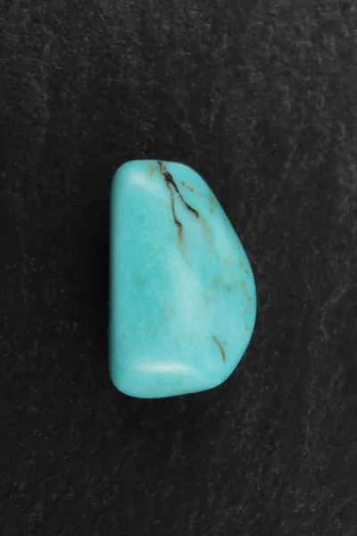 Turquoise Jewel Stone Texture Black Stone Background Macro Closeup — Stock Photo, Image