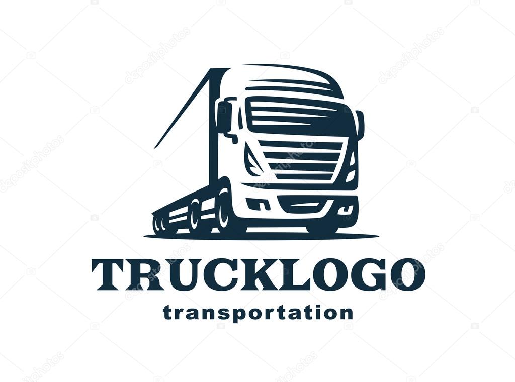 Logo with truck on white background, monochrome style
