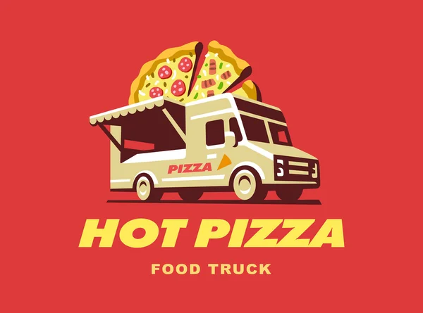Mobile yemek kamyon. Pizza arabasıyla. Vektör çizim.