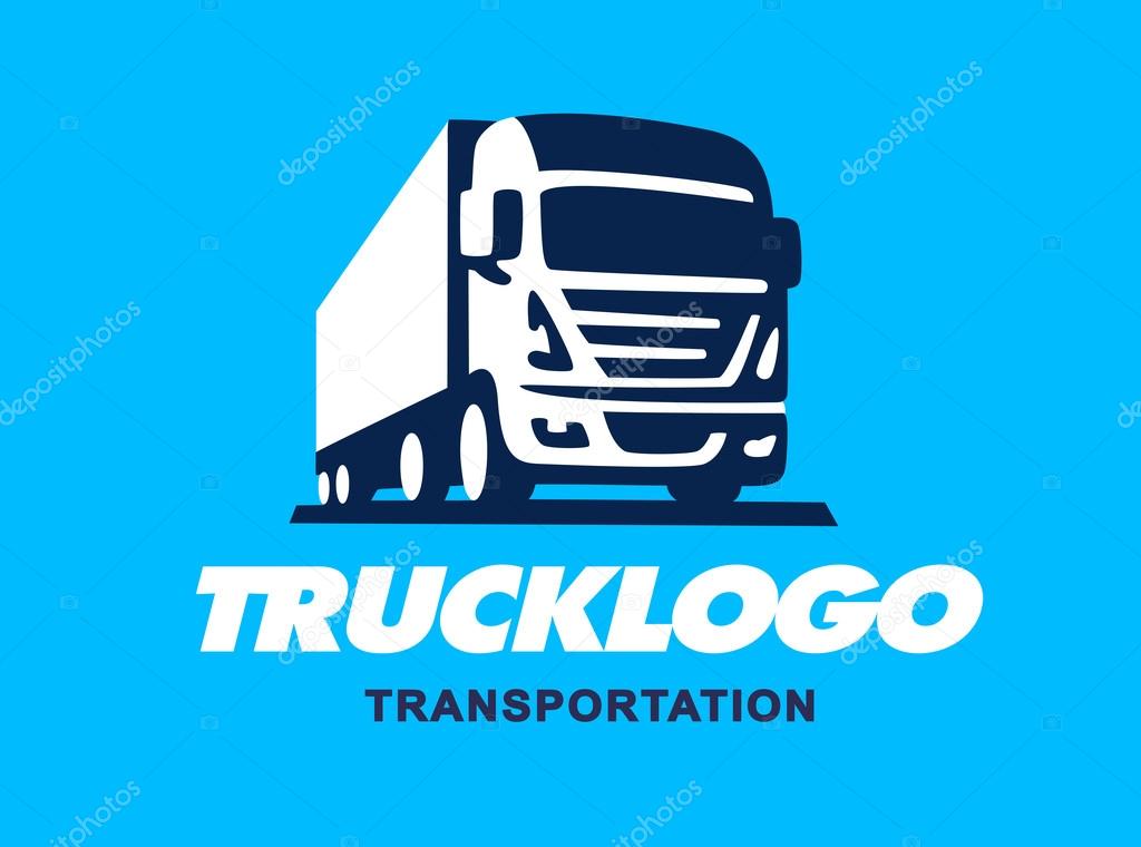 Truck illustration. Logo design on a blue background