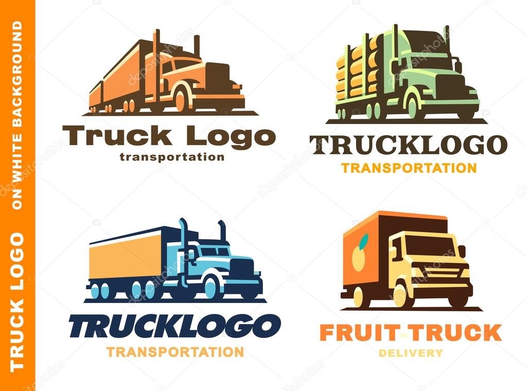 Set of four logo with truck and trailer on white background